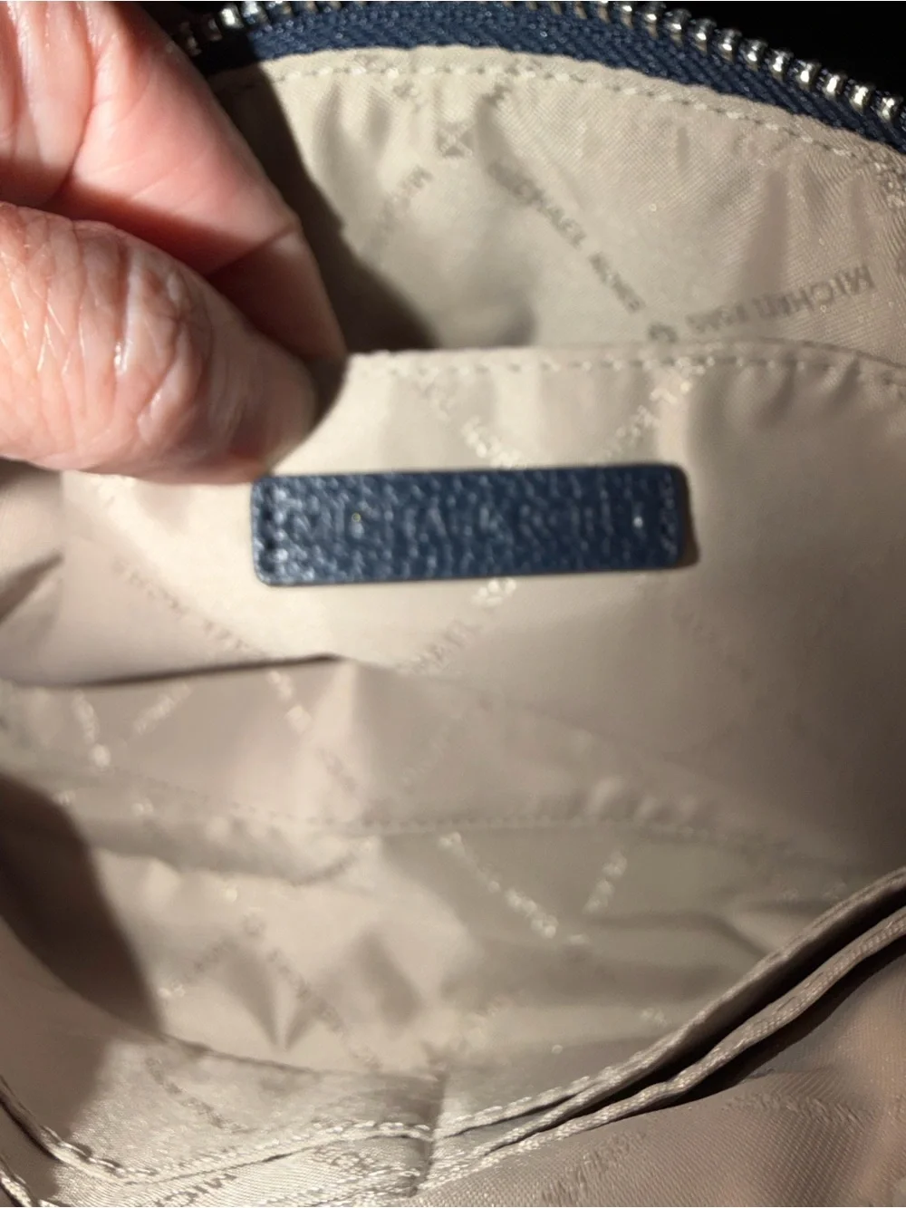 Michael Kors Navy and Beige Leather Wristlet